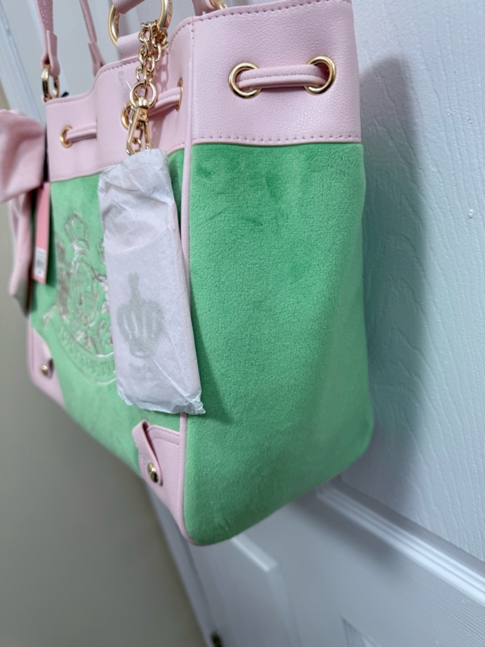 NWT Juicy Couture Classic Scottie Dog Daydreamer Tote in Retro Green/Powder Blsh - Picture 4 of 7